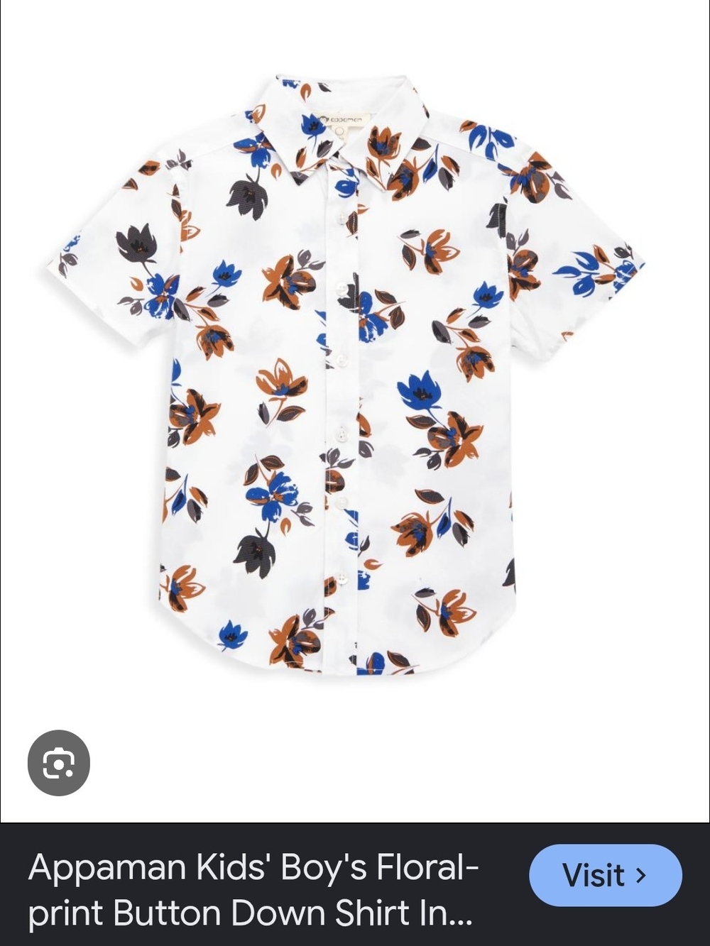 Appaman White Short-Sleeve Button-Down with Blue, Brown, and Black Floral Print